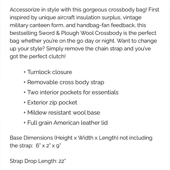 SWORD & PLOUGH Grey Wool Crossbody Bag - Brown Leather Gold Chain - Picture 8 of 9